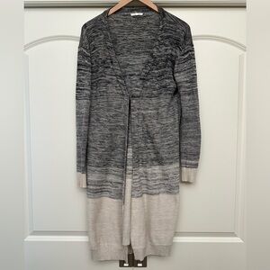 Gray and Cream Open Duster Cardigan